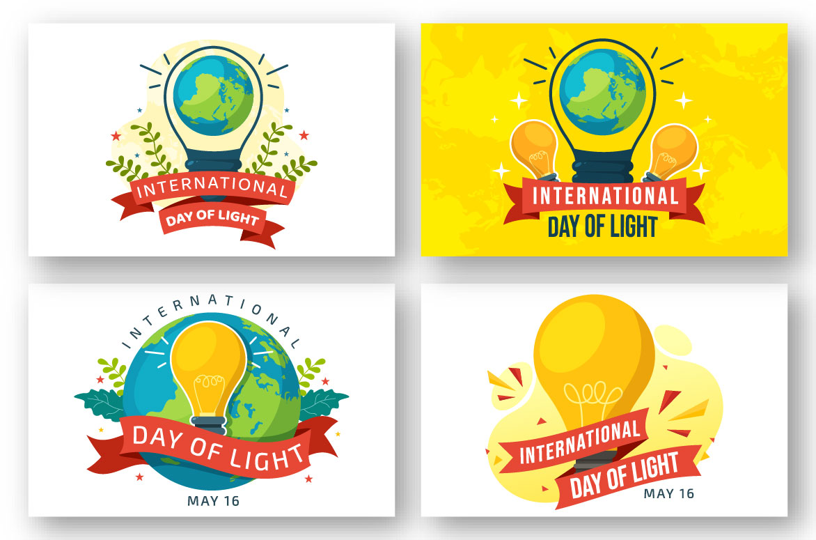 Set of four international day of light cards.
