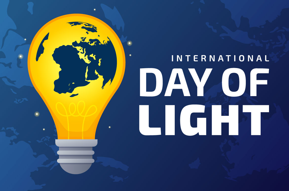 Light bulb with the words international day of light.
