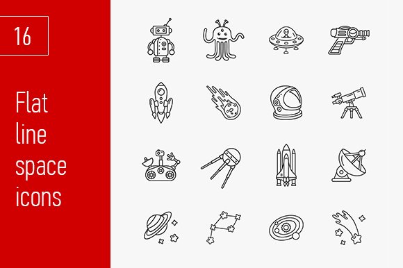 sixteen stylish space icons cover image.