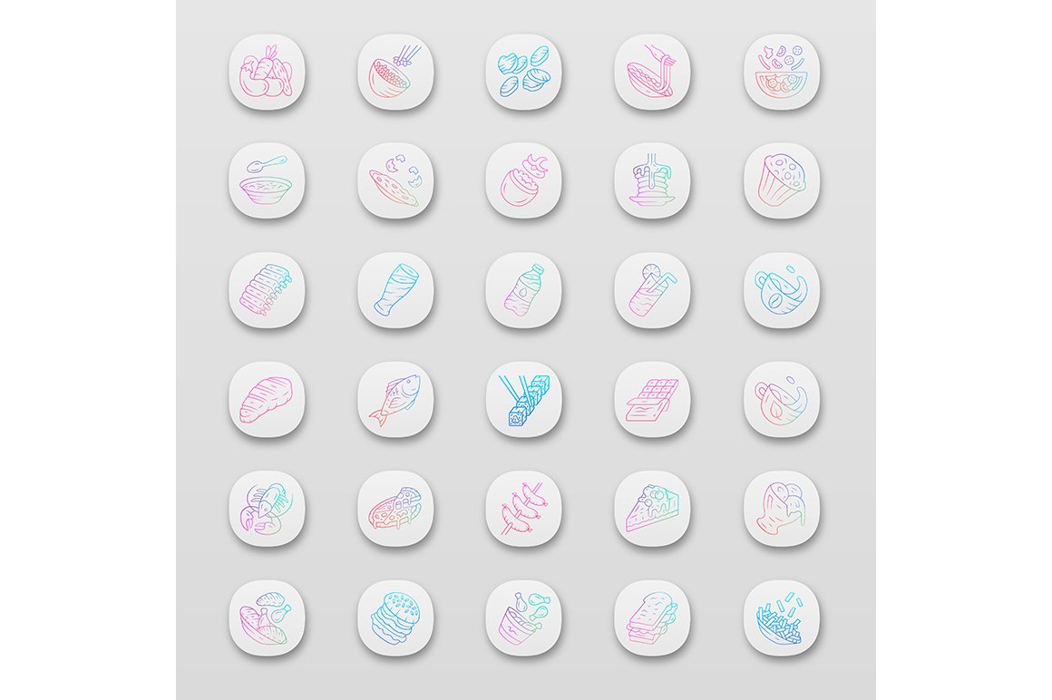 Menu dishes app icons set cover image.