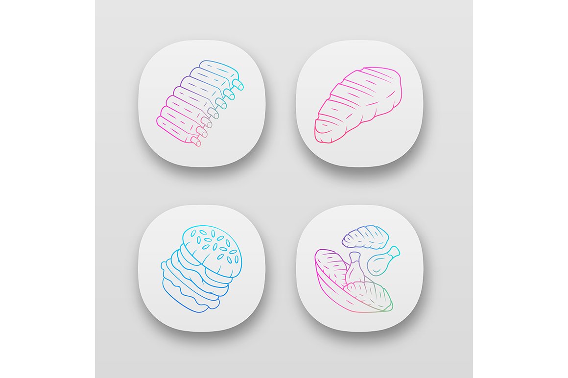 Meat dishes app icons set cover image.