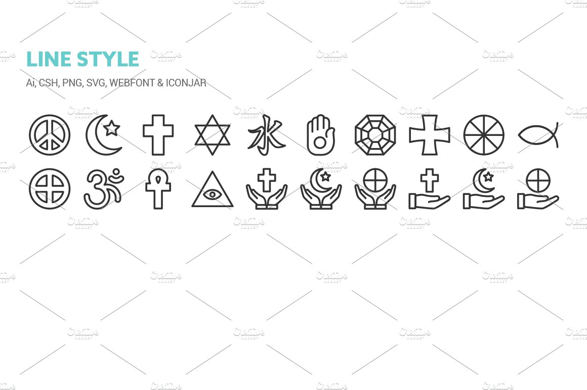 Religious Symbols Icons preview image.