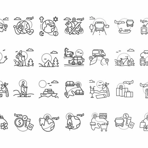 Rest and traveling line icons set cover image.