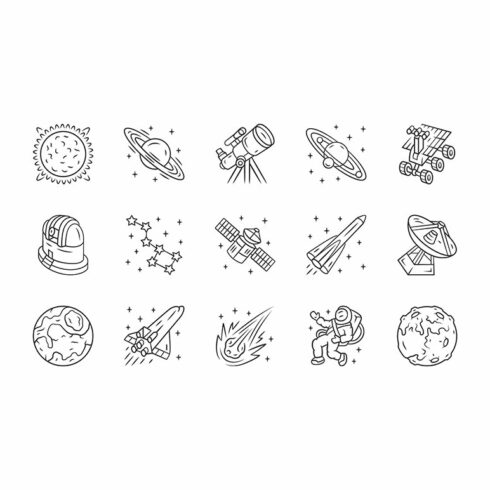 Astronomy linear icons set cover image.