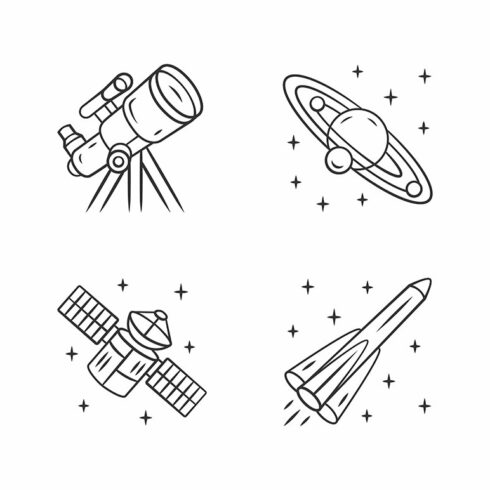 Astronomy linear icons set cover image.