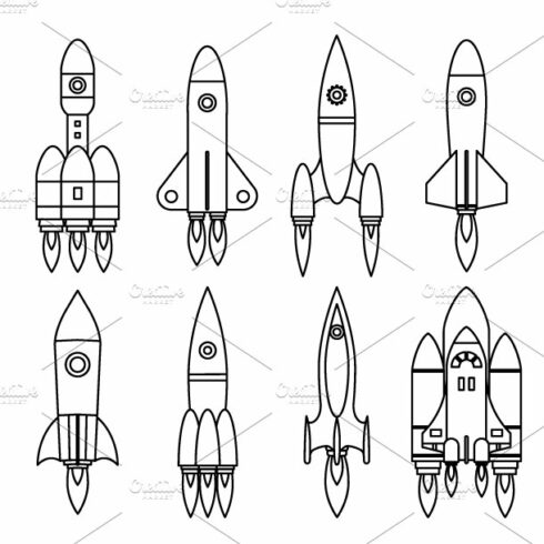 Lineart space rocket start up launch cover image.