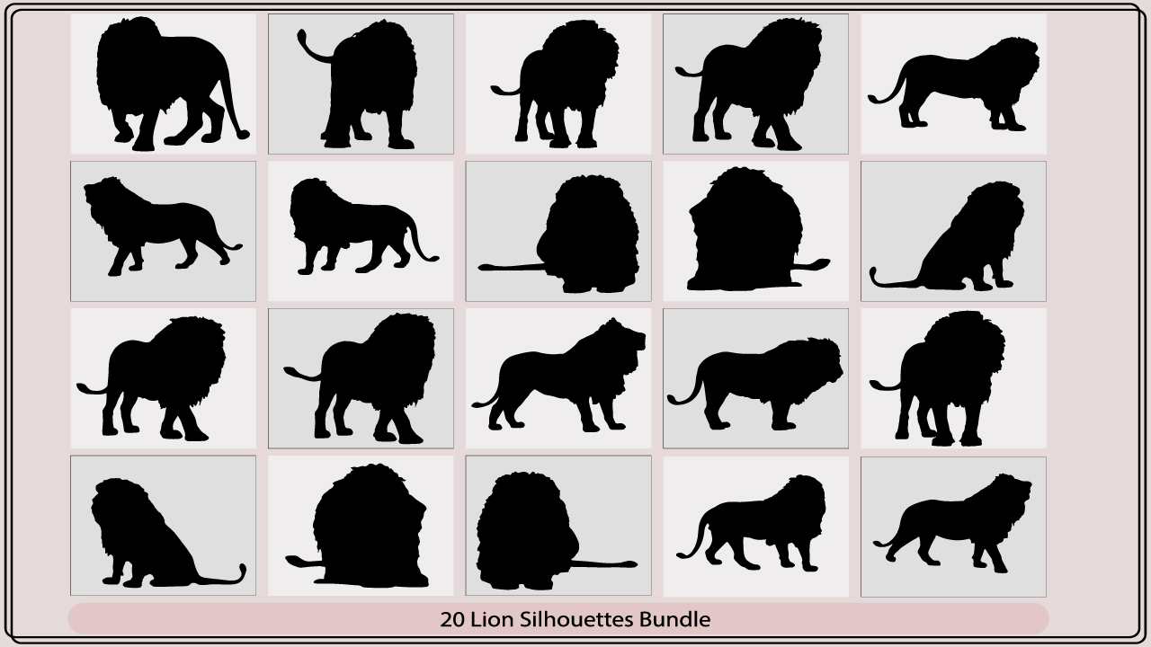 The silhouettes of lions are shown in black and white.