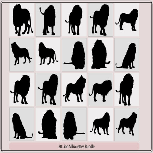 Lion silhouette,Lions set vector,African lion silhouettes set,Lion and lion cub predator black silhouette animal cover image.