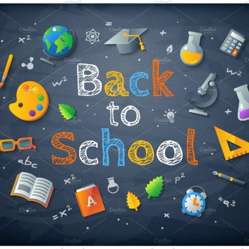 Black chalkboard with Back to school drawing lettering cover image.