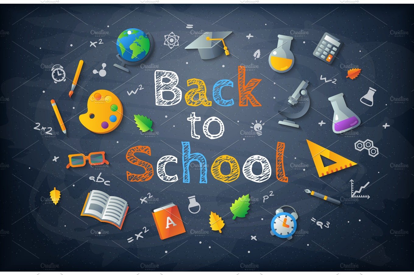 Black chalkboard with Back to school drawing lettering cover image.