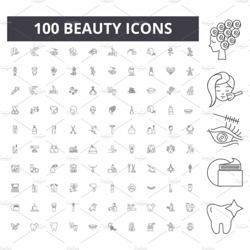 Beauty line icons, signs, vector set cover image.
