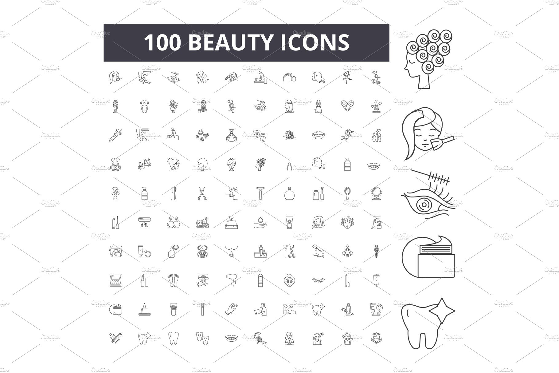 Beauty line icons, signs, vector set cover image.