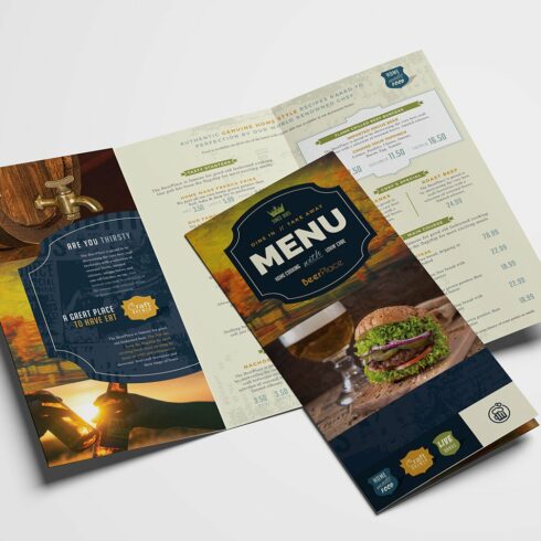 Trifold Pub Menu Template cover image.