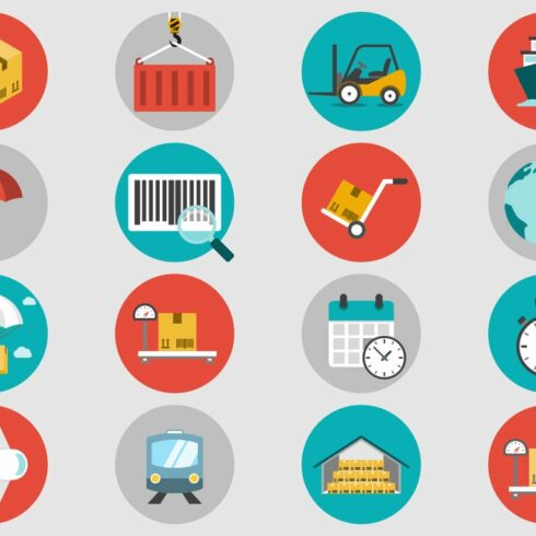 Logistic flat icons set cover image.