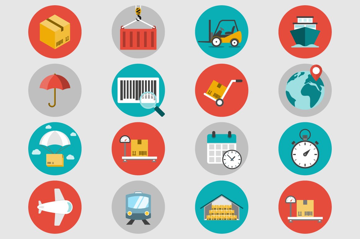 Logistic flat icons set cover image.