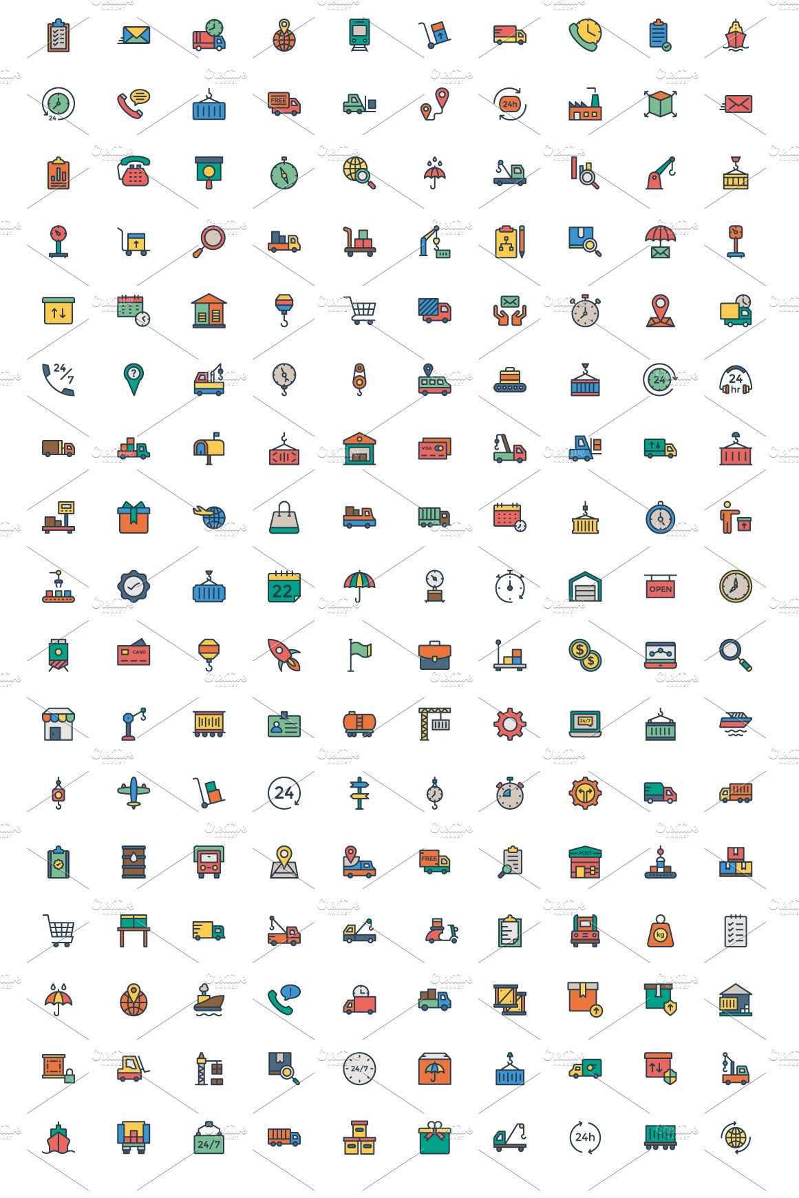 Logistic Delivery line color icons preview image.