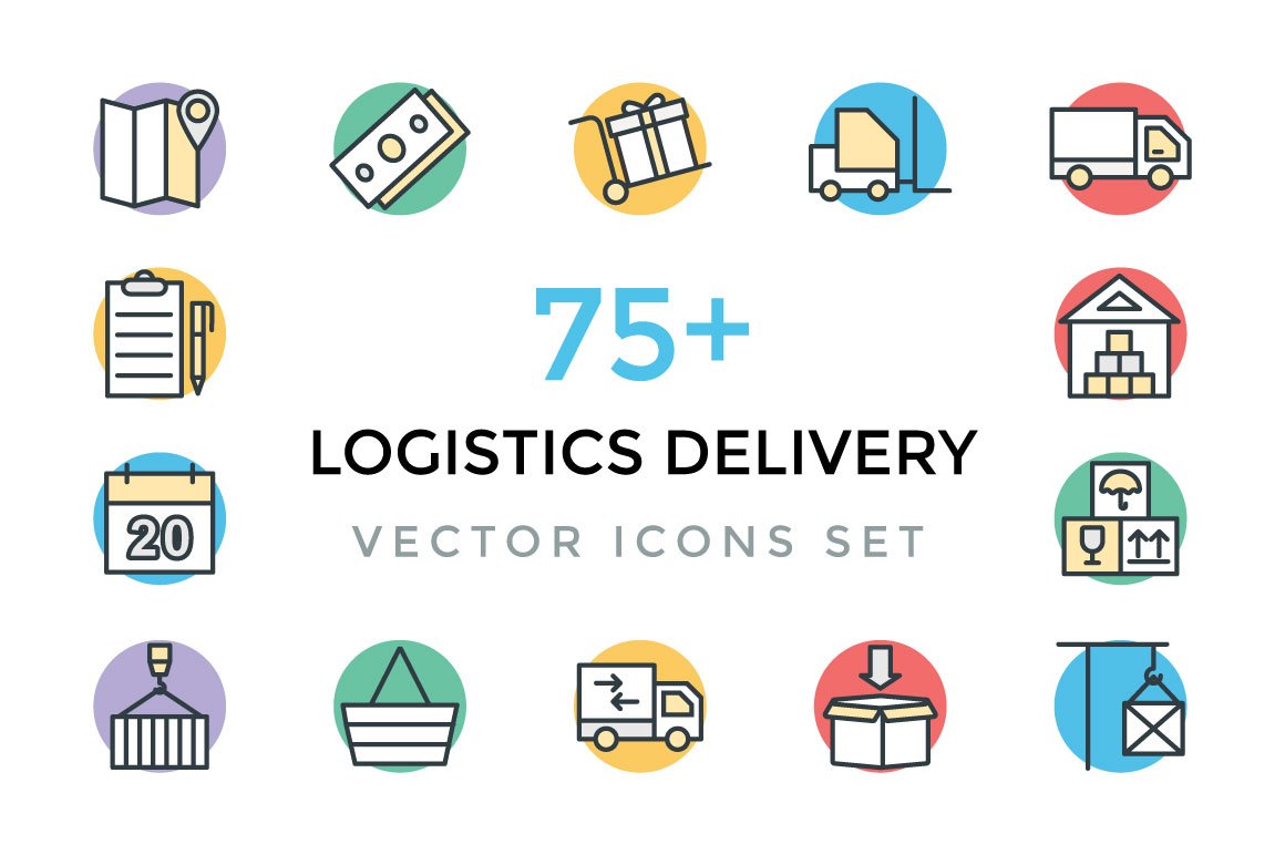 75+ Logistics Delivery Vector Icons cover image.