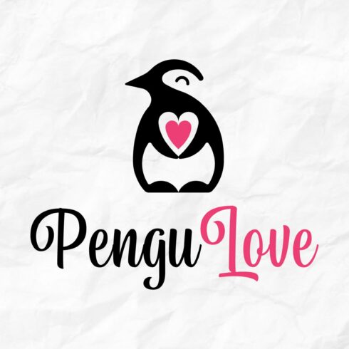 Cute penguin holding love logo cover image.