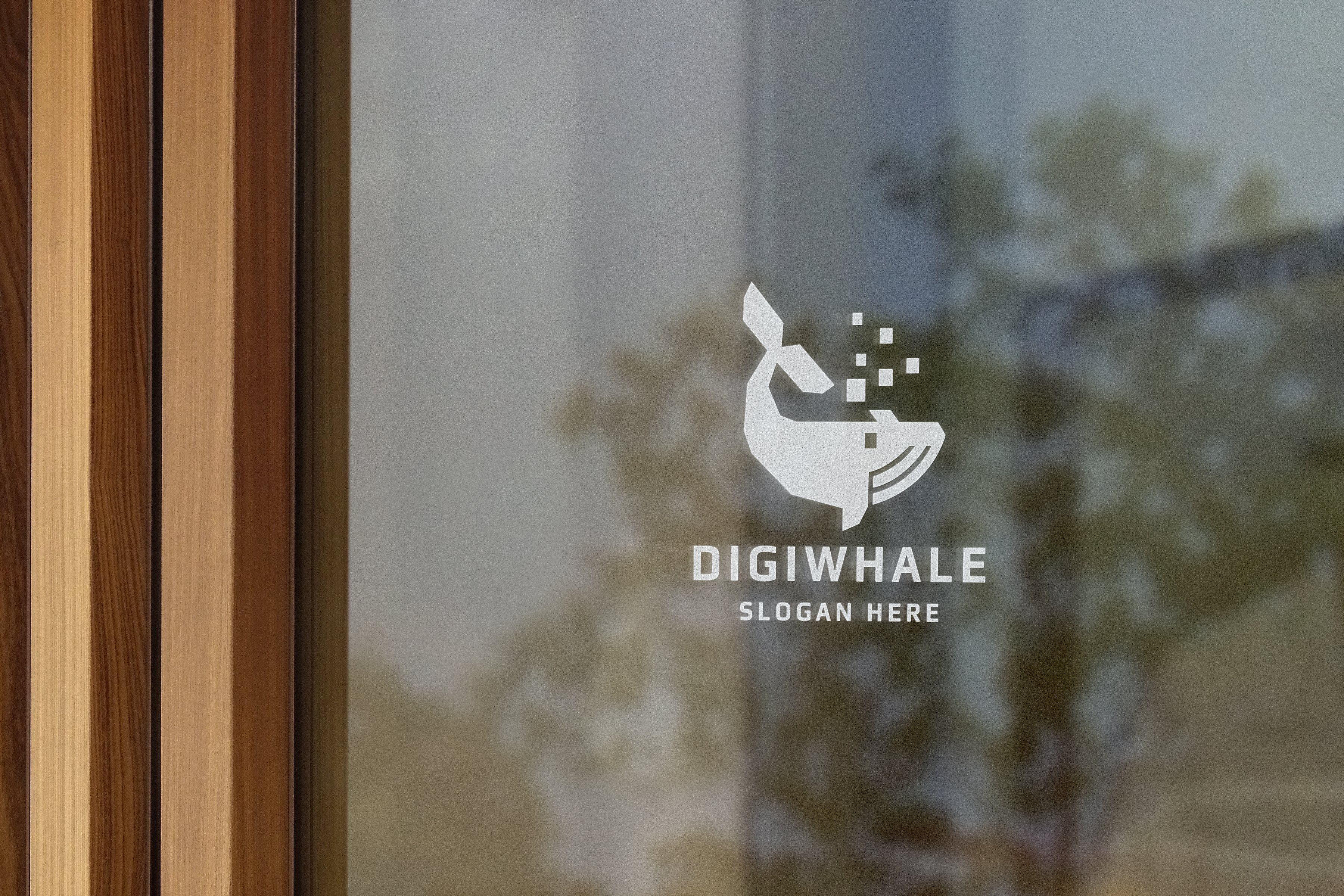 logo mockup modern window sign wood wall 104