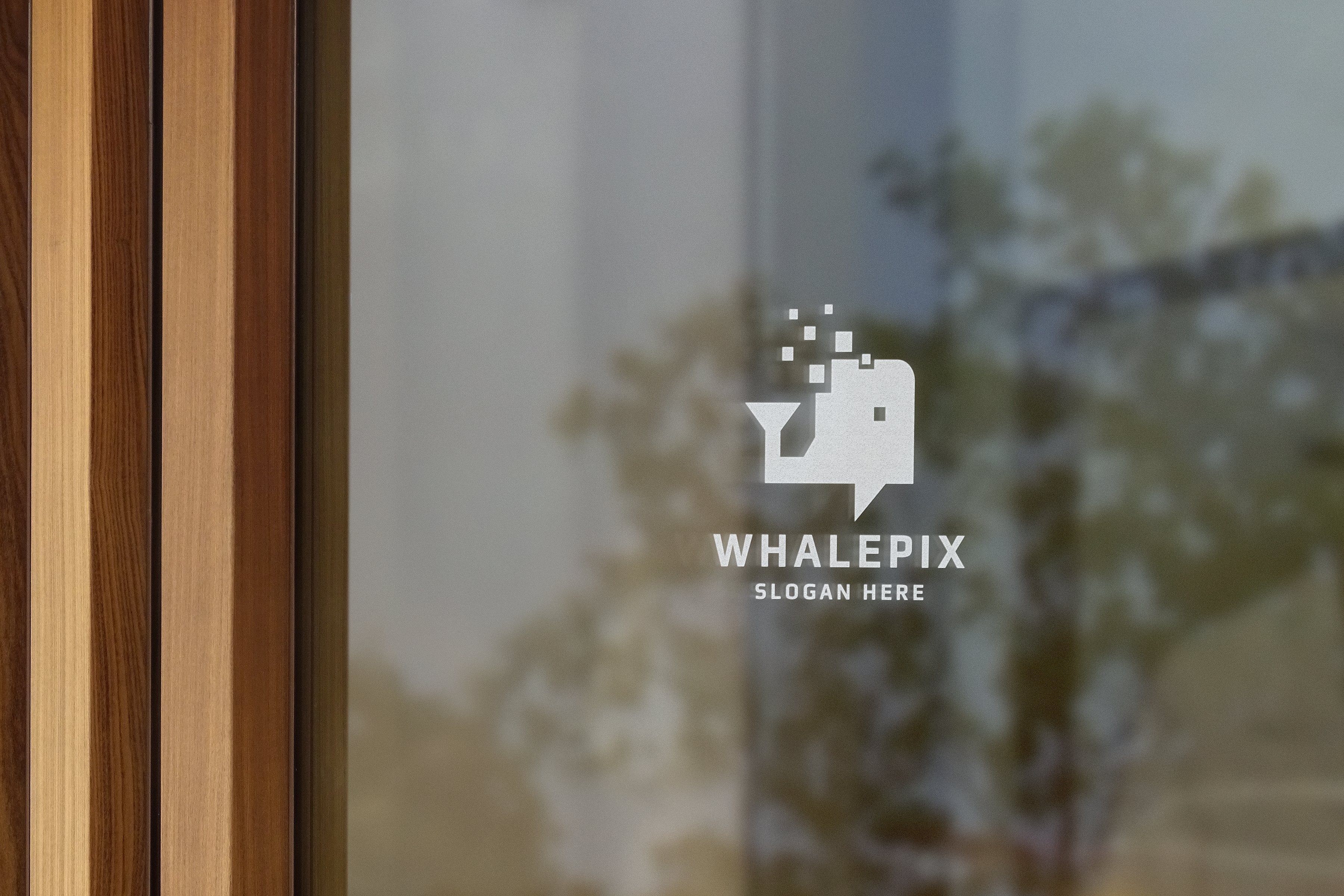 logo mockup modern window sign wood wall 354