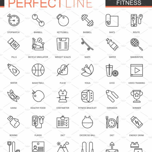 Sport and fitness line icons set cover image.