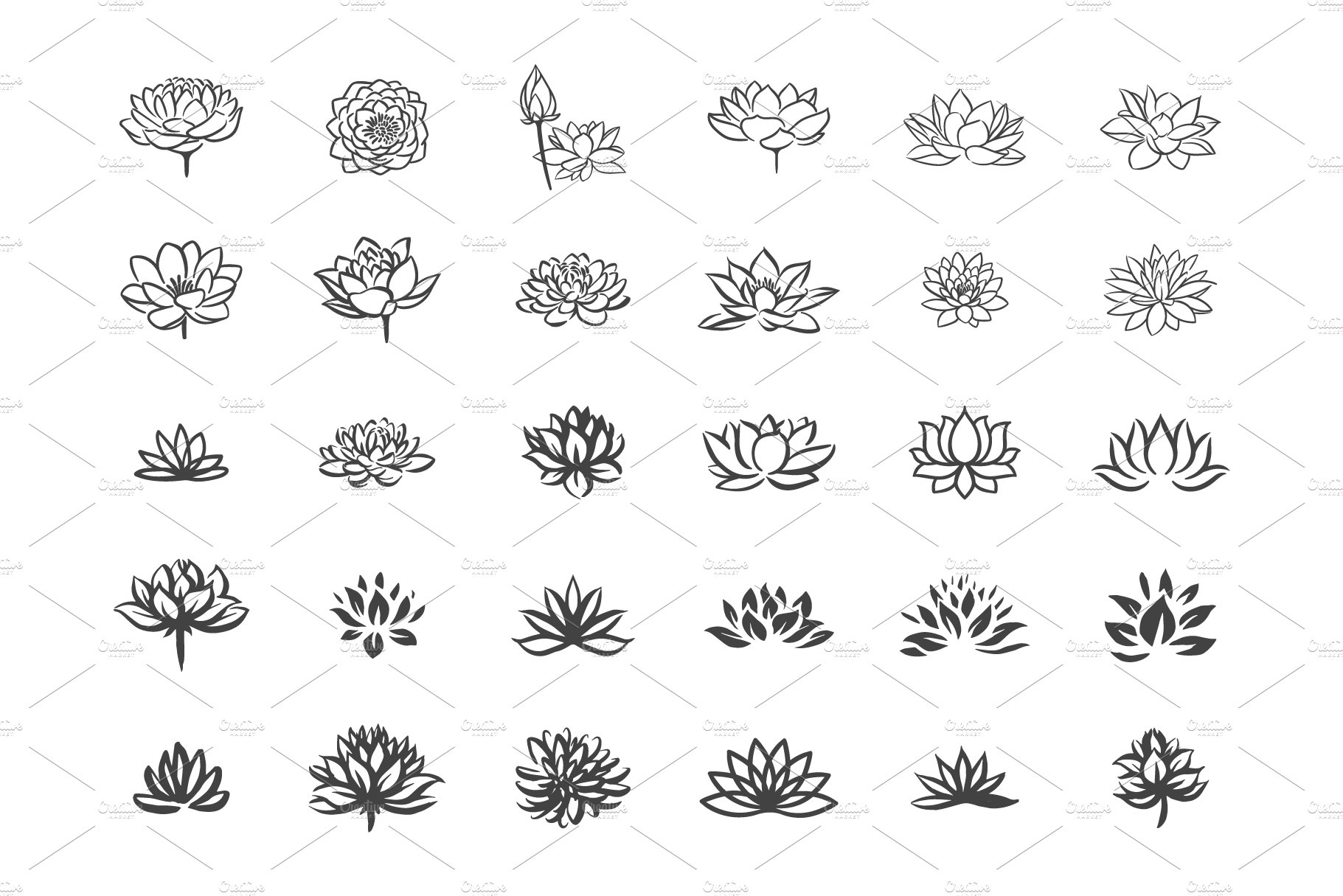 Lotus flower icon set cover image.