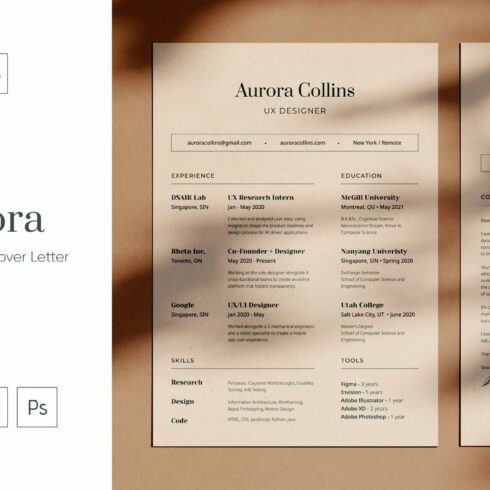 Aurora - Resume • CV • Cover Letter cover image.