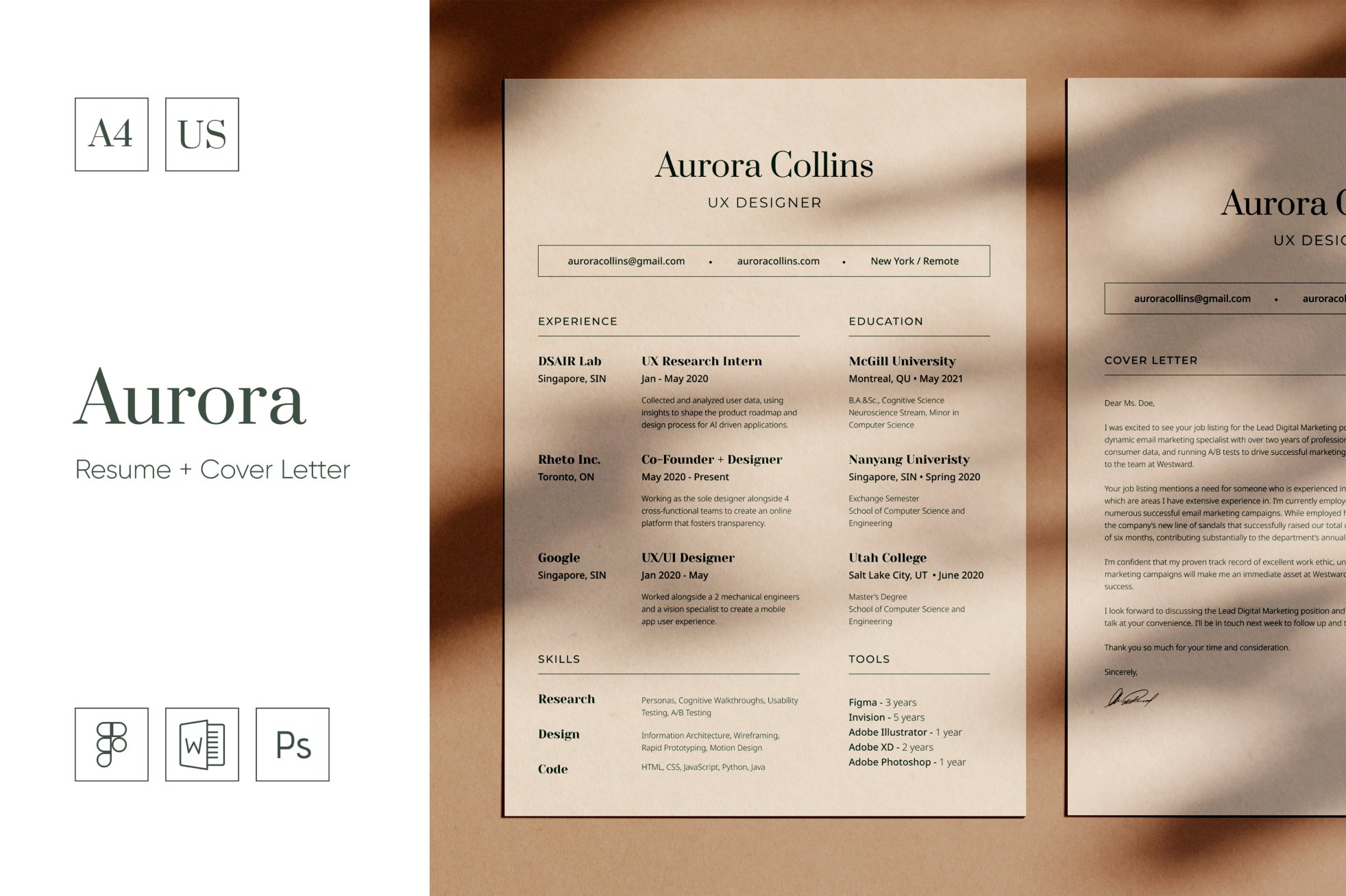 Aurora - Resume • CV • Cover Letter cover image.