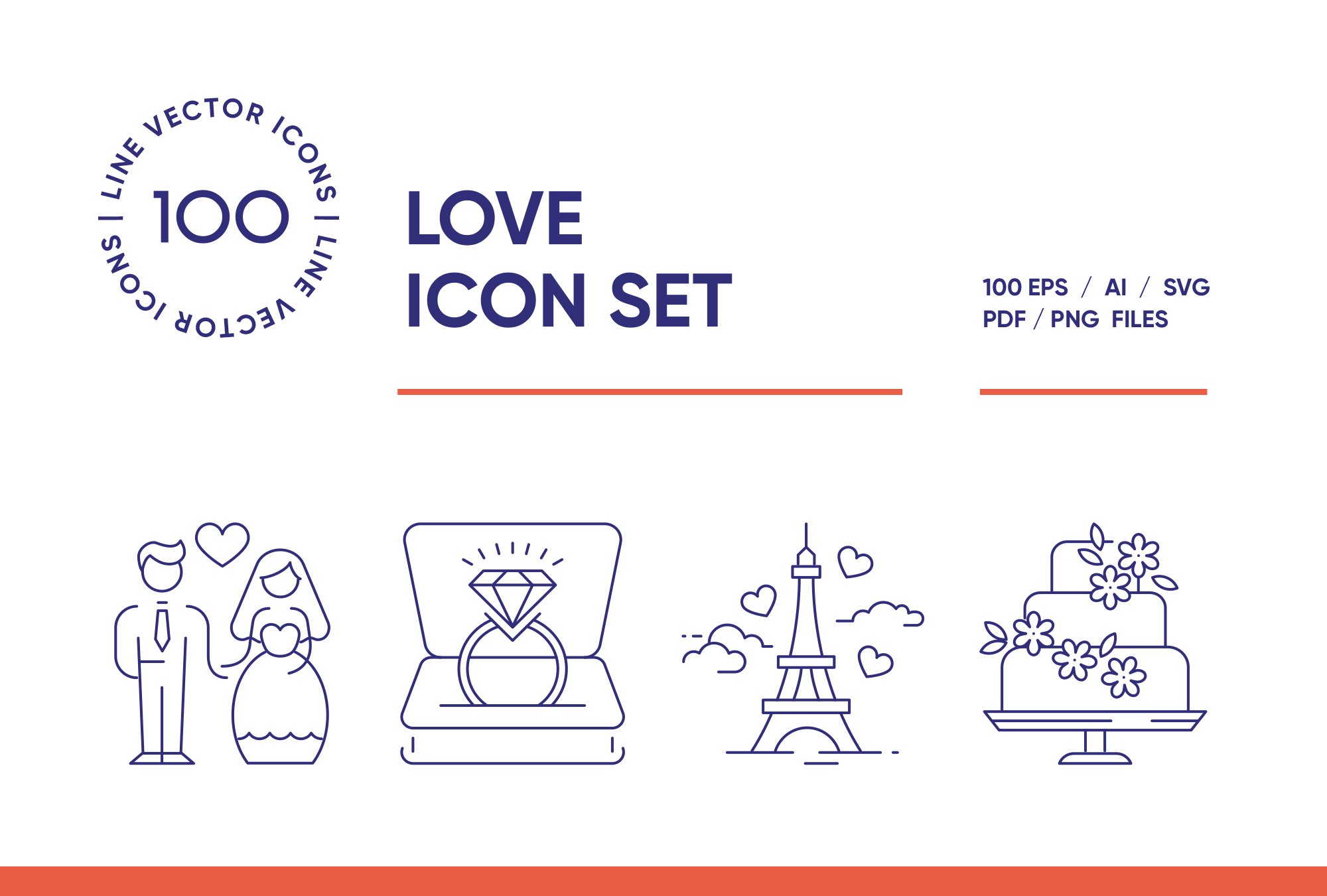 Wedding and Love Line Icon Set cover image.