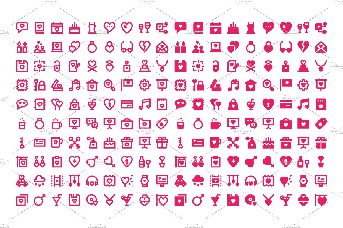180 Love and Romance Material Icons preview image.