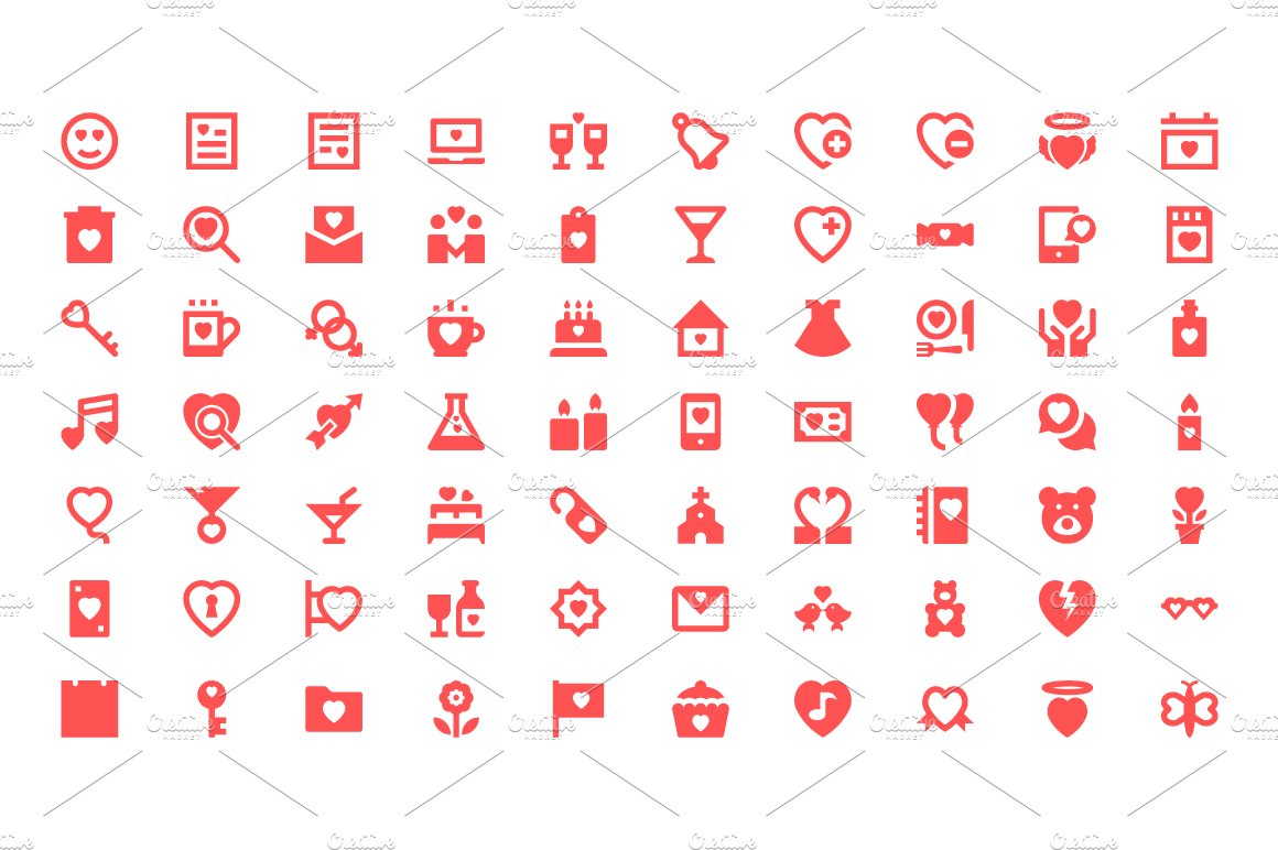 100+ Love and Romance Material Icons preview image.