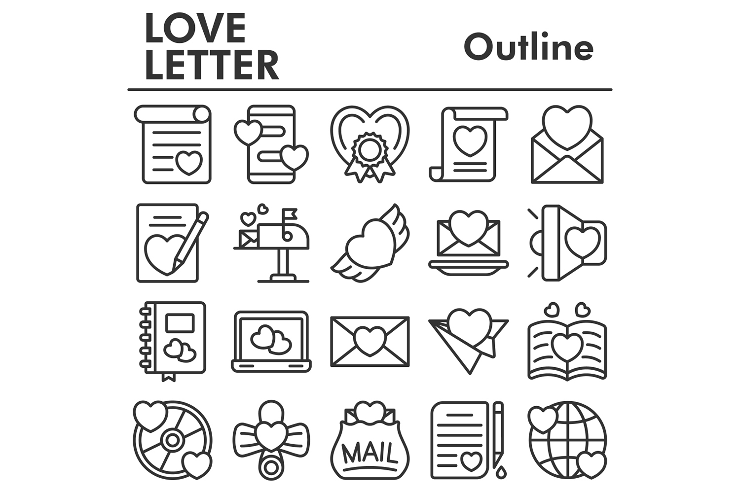 Love letter icons set pinterest preview image.