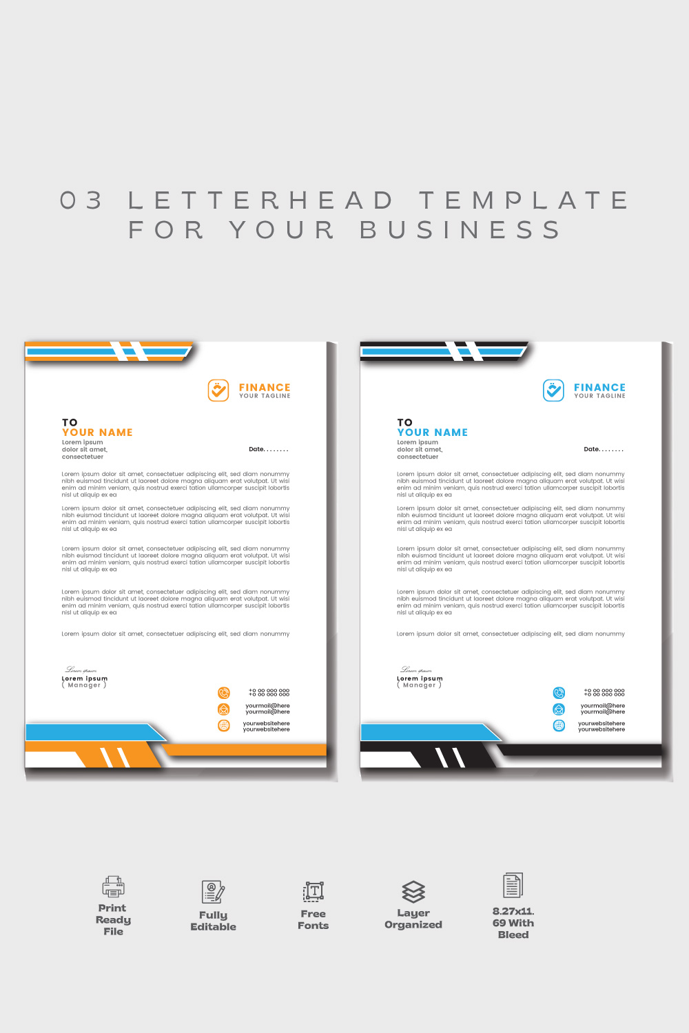 03 Modern letterhead template | Letterhead template design for your business pinterest preview image.