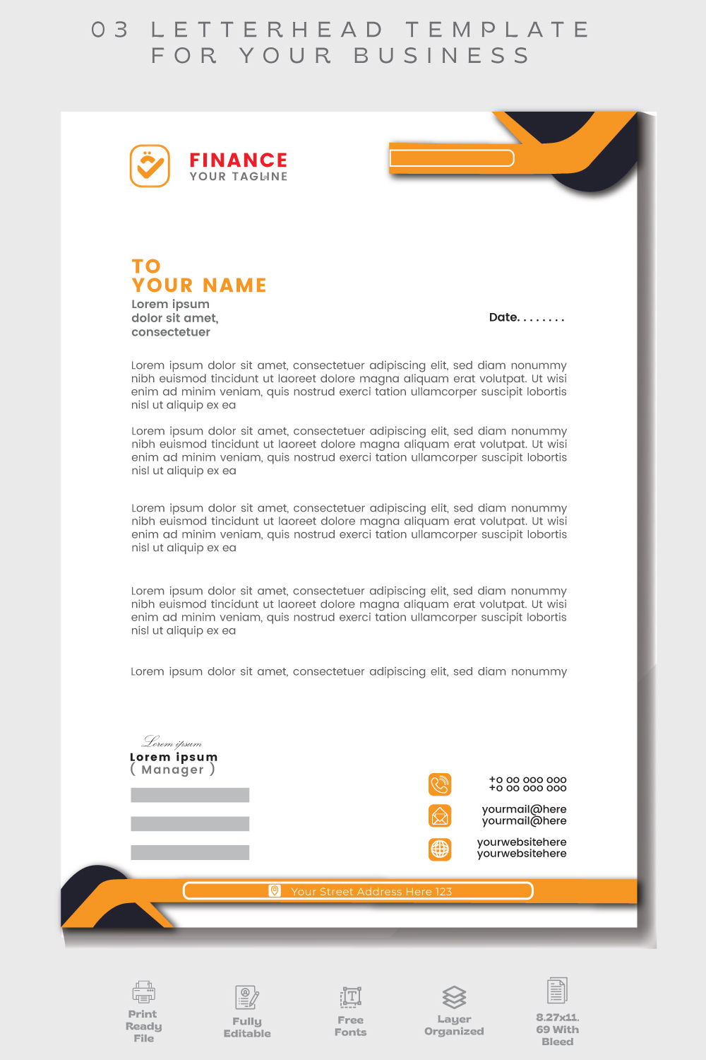 03 Modern letterhead template | Letterhead template design for your businessProfessional Letterhead Template for your Business Very Easy To customize for every file pinterest preview image.