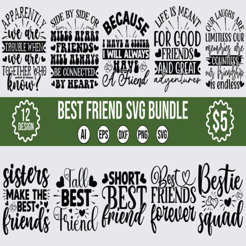 12 Best Friend SVG Design Bundle Vector Template cover image.