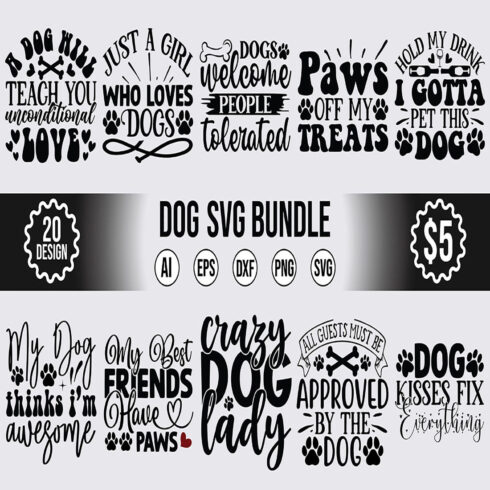 20 Dog SVG Design Bundle Vector Template cover image.