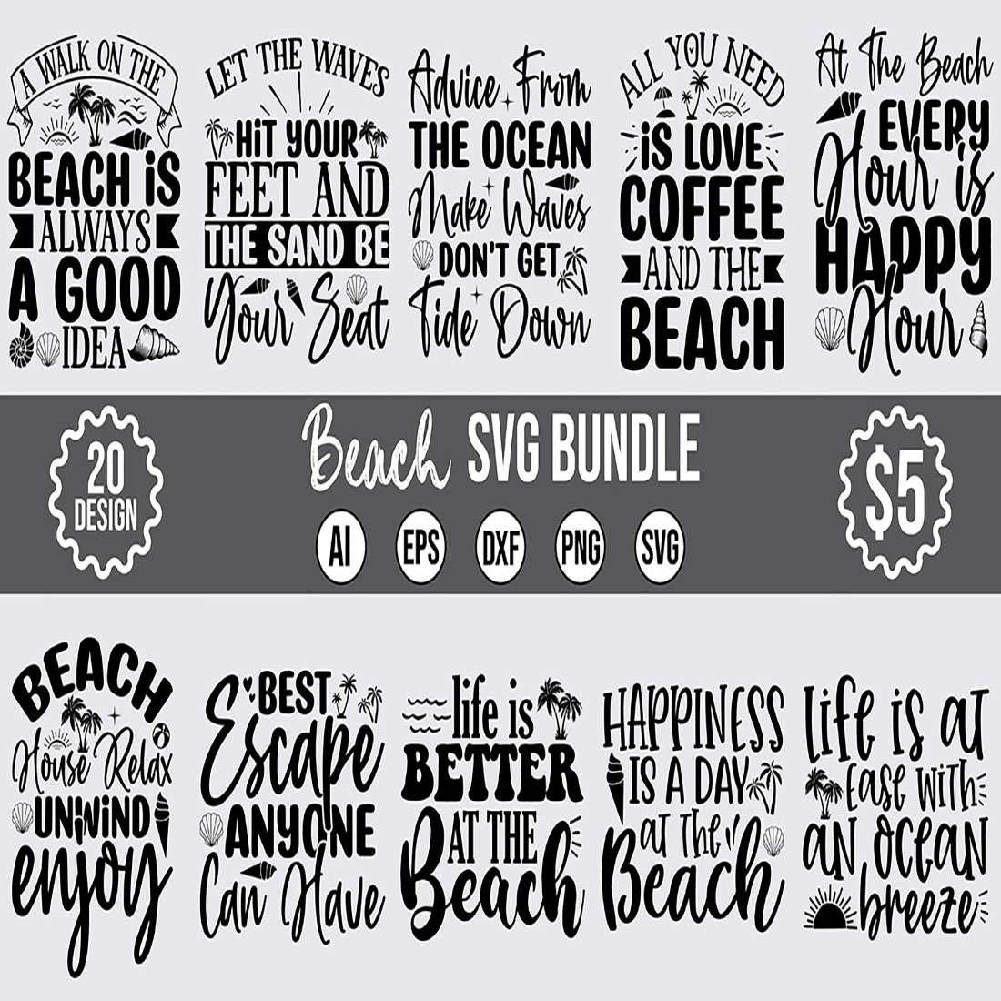20 SVG Beach Bundle Designs Vector Template preview image.