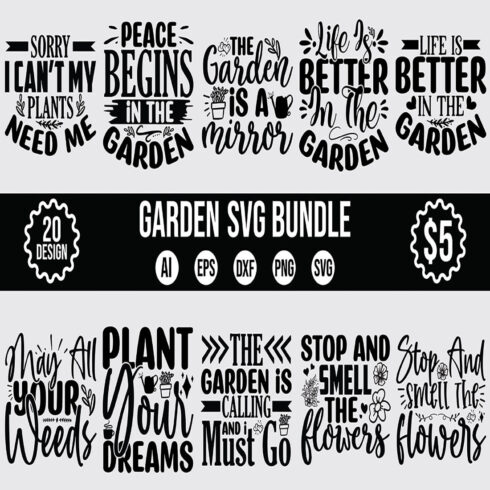 20 Garden SVG Design Bundle Vector Template cover image.