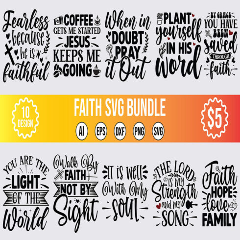 20 Faith SVG Design Bundle Vector Template cover image.