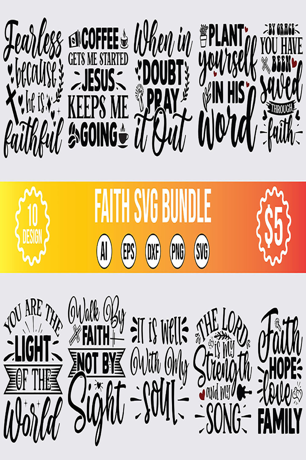 20 Faith SVG Design Bundle Vector Template pinterest preview image.