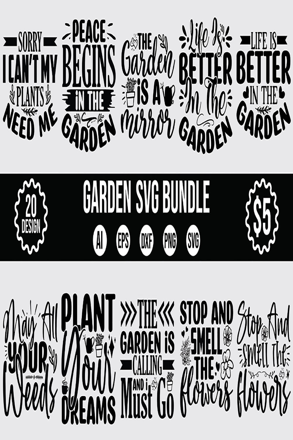 20 Garden SVG Design Bundle Vector Template pinterest preview image.