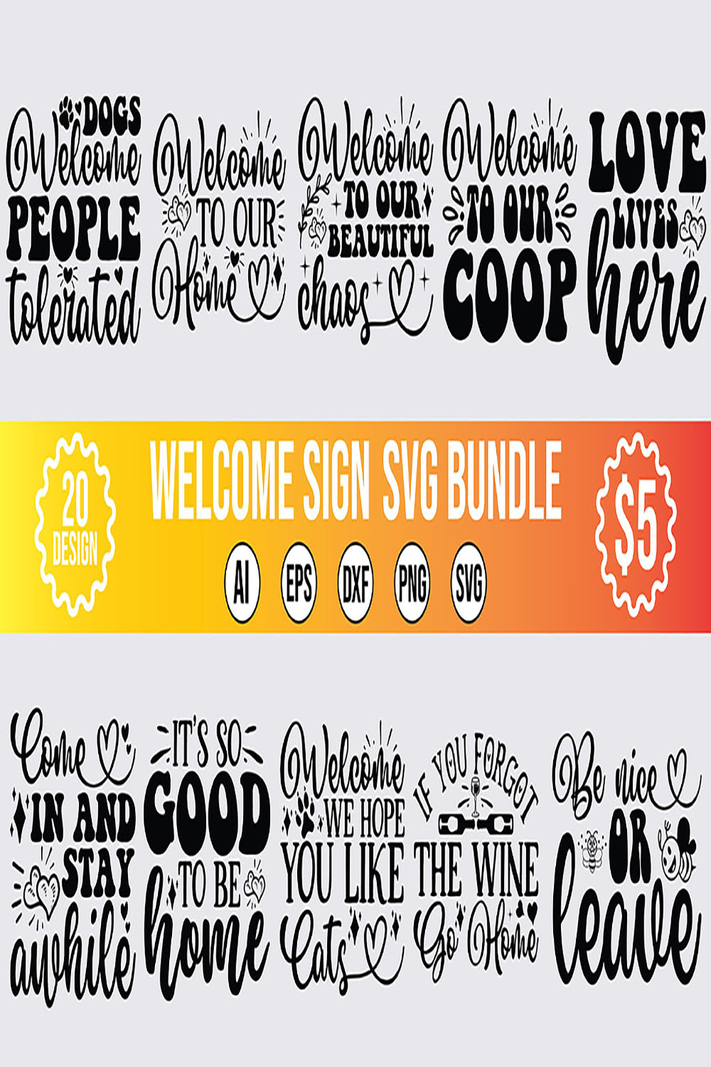 20 Welcome Sign SVG Design Bundle Vector Template pinterest preview image.