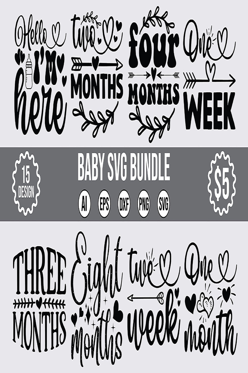 15 Baby SVG Design Bundle Vector Template pinterest preview image.