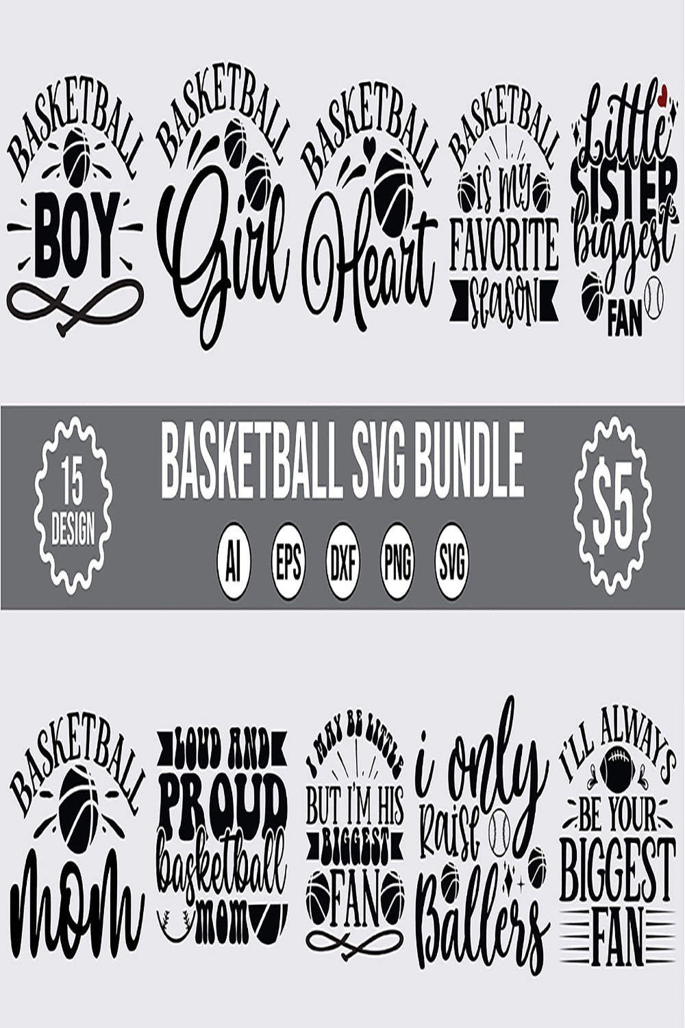 15 Basketball SVG Bundle Vector Template pinterest preview image.