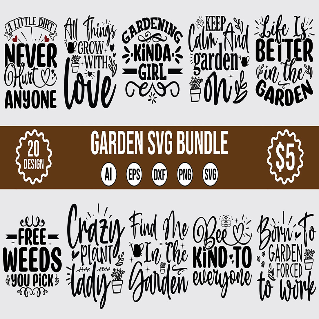 20 Garden SVG Design Bundle Vector Template Vol1 cover image.