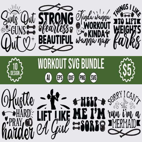 10 Workout SVG Bundle Vector Template cover image.
