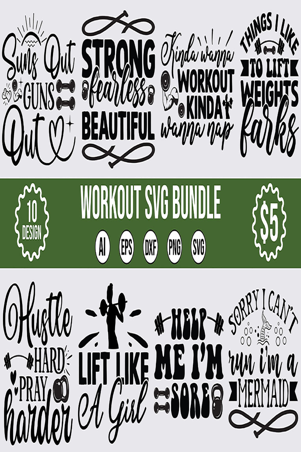 10 Workout SVG Bundle Vector Template pinterest preview image.