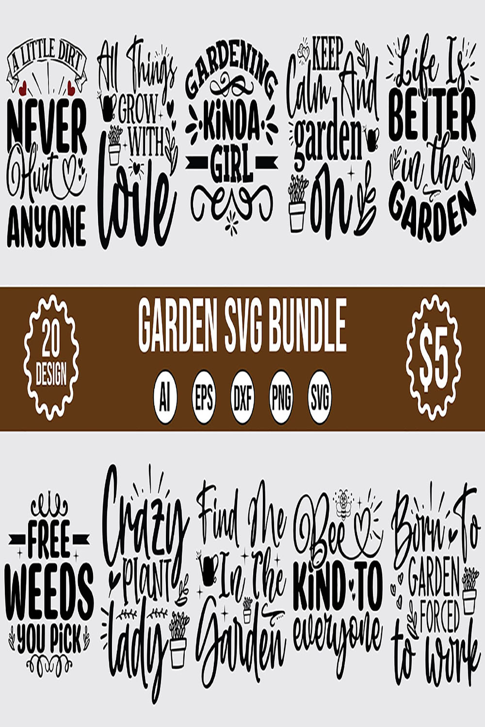 20 Garden SVG Design Bundle Vector Template Vol1 pinterest preview image.