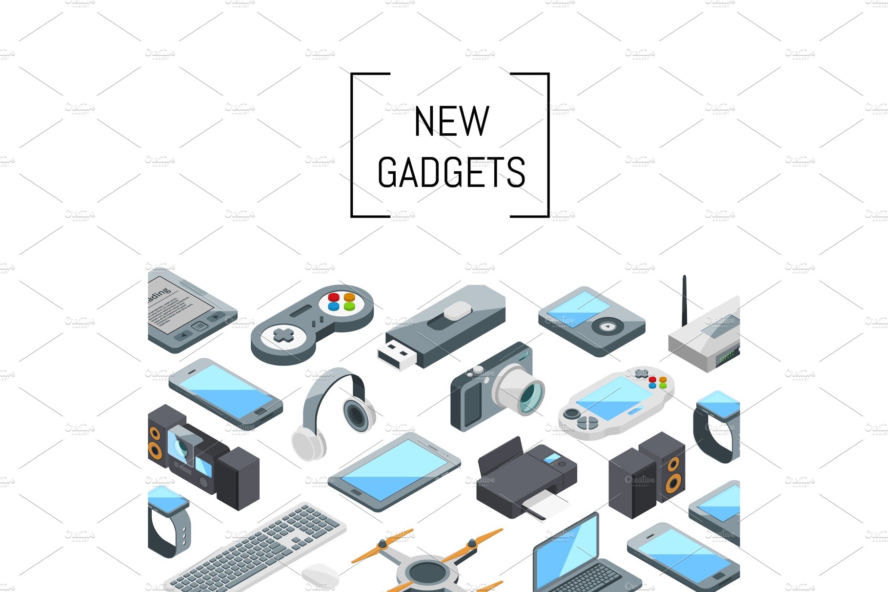 Vector isometric gadgets icons cover image.