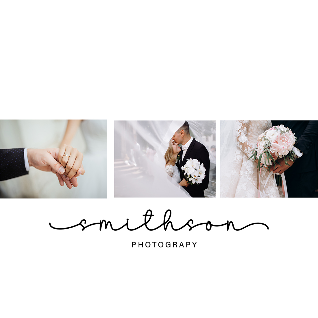 Collage of photos of a bride and groom.